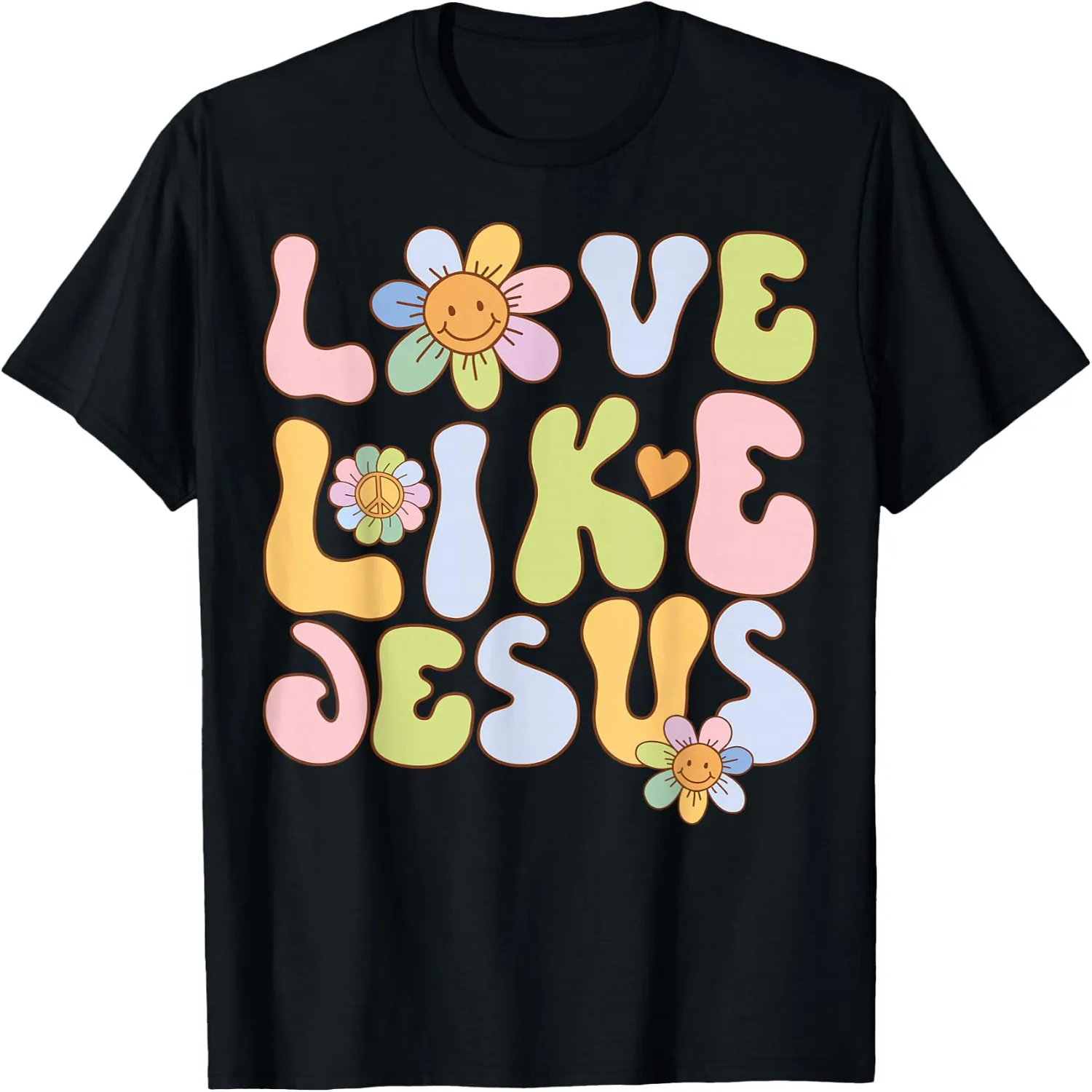 Groovy Love Like Jesus Religious God Christian Graphic T-Shirt