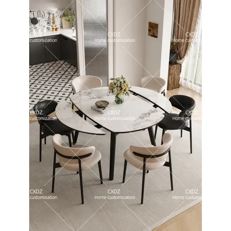 Square and Round Dual Purpose Rock Slab Dining Table Solid Wood Variable Folding Retractable Small Apartment Modern Simple