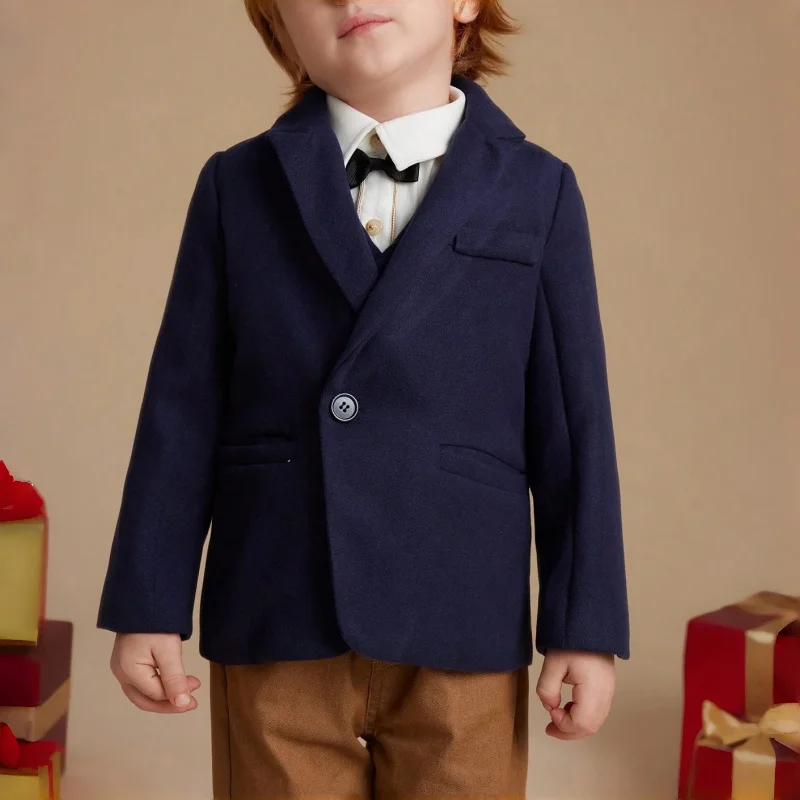 Boys' Wool Blend Wool Coat Navy blue Single-breasted Classic Suit/formal/flower girl/party attire