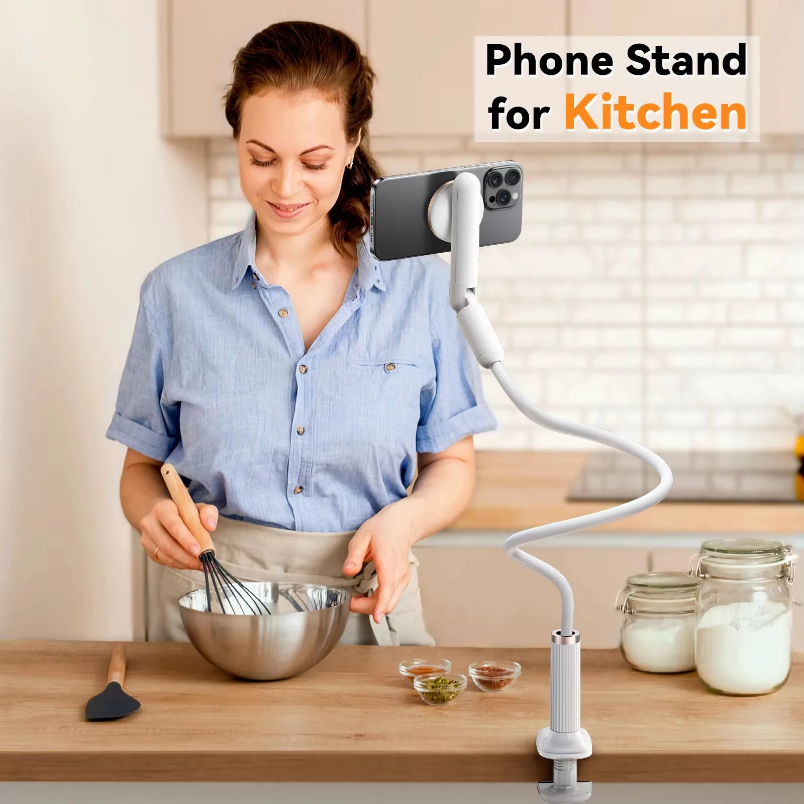 Eary Magnetic Gooseneck Phone Holder Mount for Bed Flexible Long Arm Overhead Stand 360°Rotatable Bracket for iPhone Cellphones