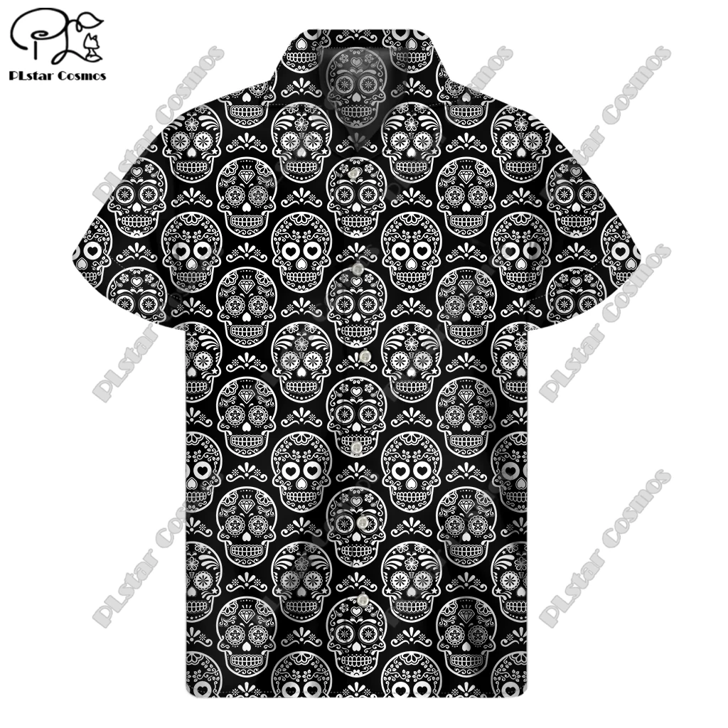 Plstar kosmos 3d druck 2023 neues sommer männer hemd kurz ärmel iges hemd horror skull street lose 5xl design hemd serie 1