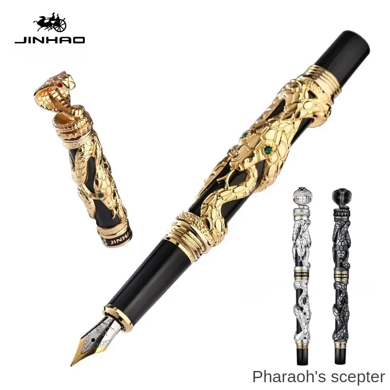 jinhao metal snake caneta tinteiro luxuoso caneta escrita elegante cobra pen material de escritorio escolar papelaria f 10 mm nib 01