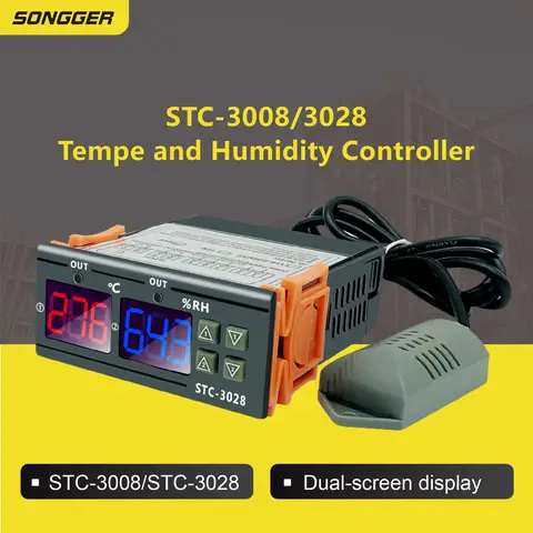 Contrôleur de Température et d'Humidité STC-3028 STC-3008 Double Affichage LED Thermostat pour Serre Incubateur Élevage Alimentation 12V 24V 110-220V