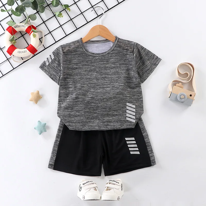 2026 Boys Girls Short-sleeved Suit Running Sportswear Casual Quick-drying Clothing Summer Clothing T-shirt Shorts Two-piece Set