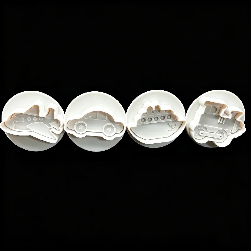 4Pcs/Set Car Airplane Ship Cookie Cutter Stamp Plastic Decorative Biscuit Mold Kitchen Cake Decorating Fondant Embosser Die