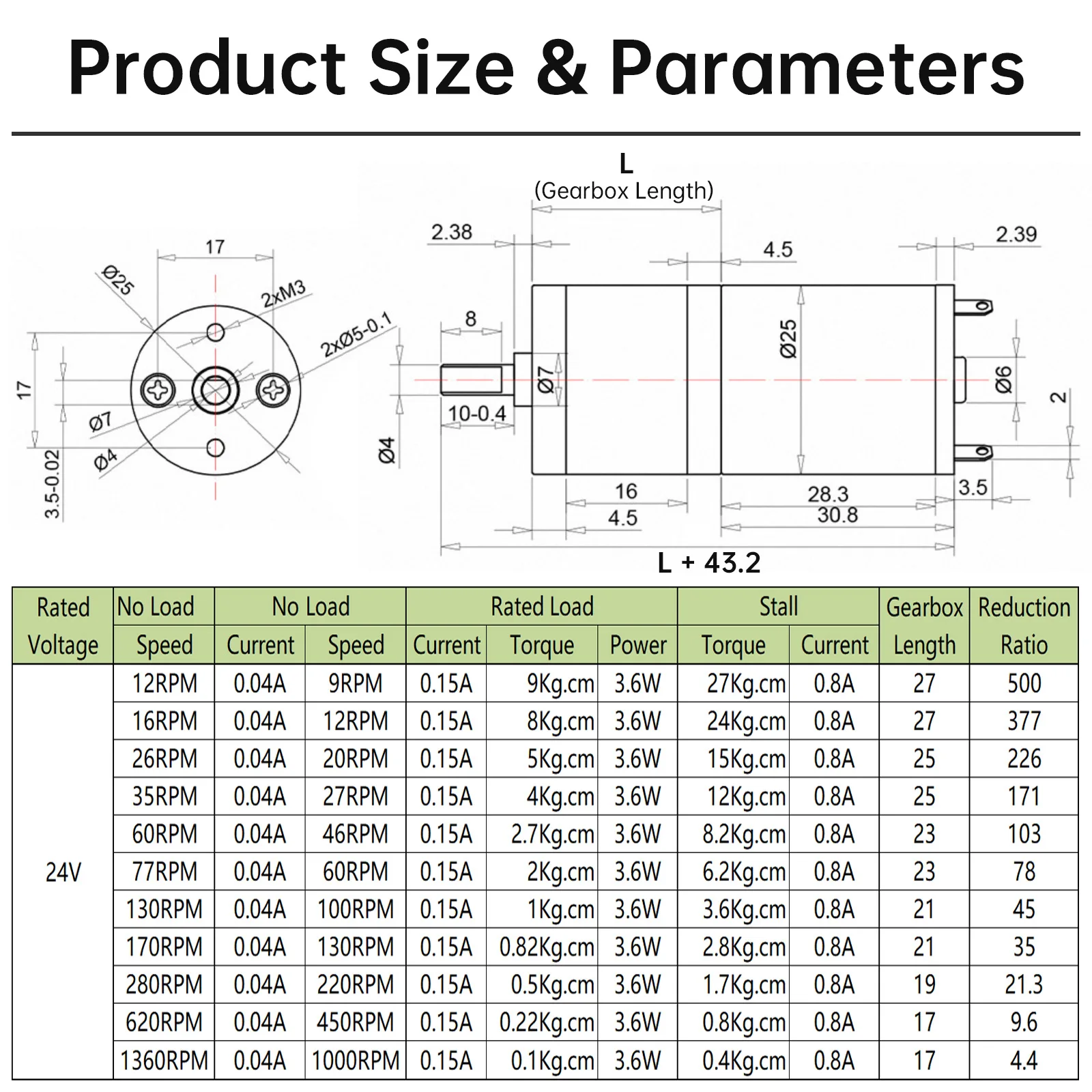 24V Central Output Shaft Geared Motor 12-1360RPM CW/CCW High Torque Gearbox Miniature Reduction Motor,JGA25-370 DC Gearbox Motor