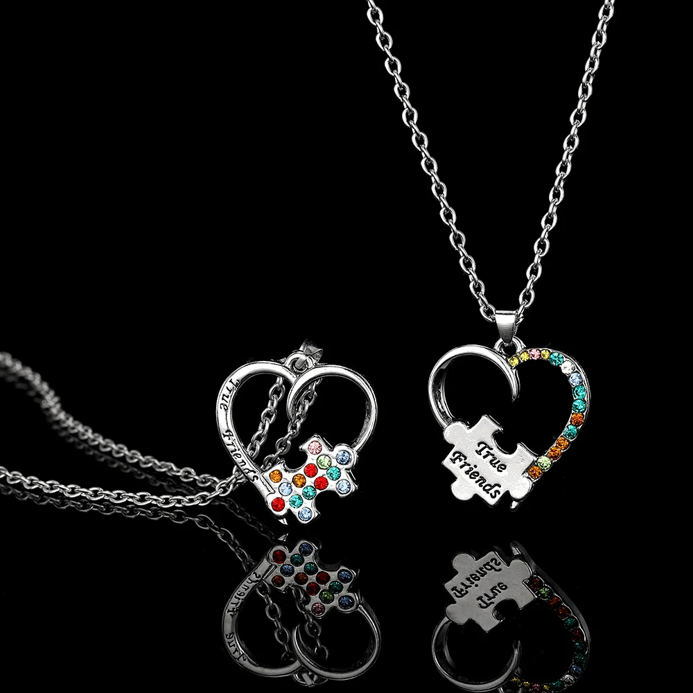 Funny Jigsaw Puzzle Crystal Heart Shaped True Friend Necklace BFF Jewelry  Women Girls Bestie Friendship Choker