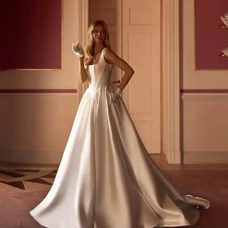 Simple A-Line Wedding Dresses 2025 Square Collar Sleeveless Bridal Dress Princess White Wedding Prom Gowns Customized