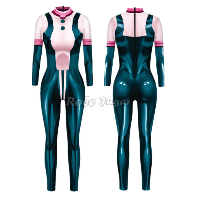 Anime Asui Tsuyu Cosplay Costume OCHACO URARAKA 3D Digital Printed Jumpsuit Women Halloween Party Clothes