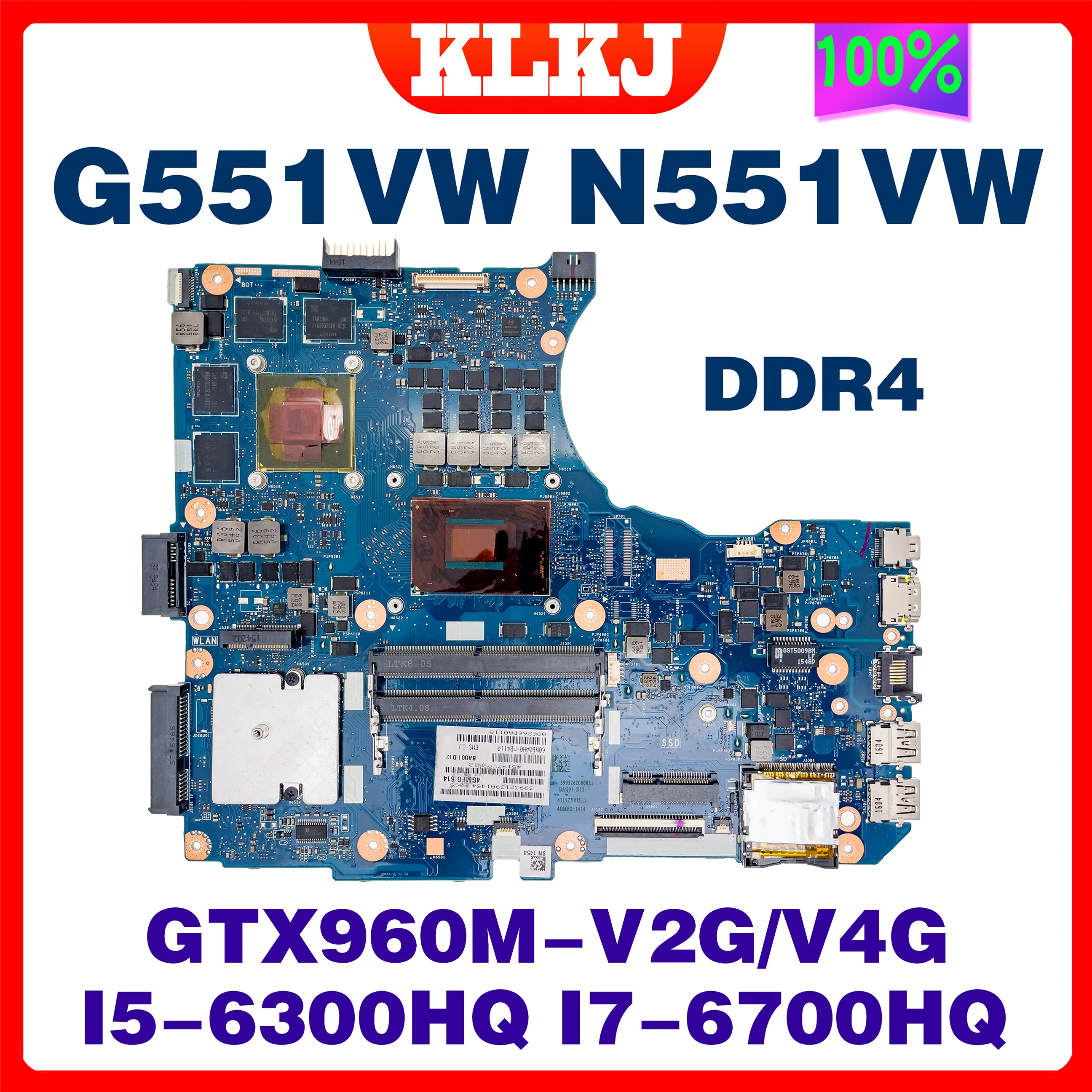 Placa base de ordenador portátil N551VW, placa base con I5-6300HQ I7-6700HQ/4G para Asus ROG G551VW FX551V FX551VW N551V, 100% de prueba