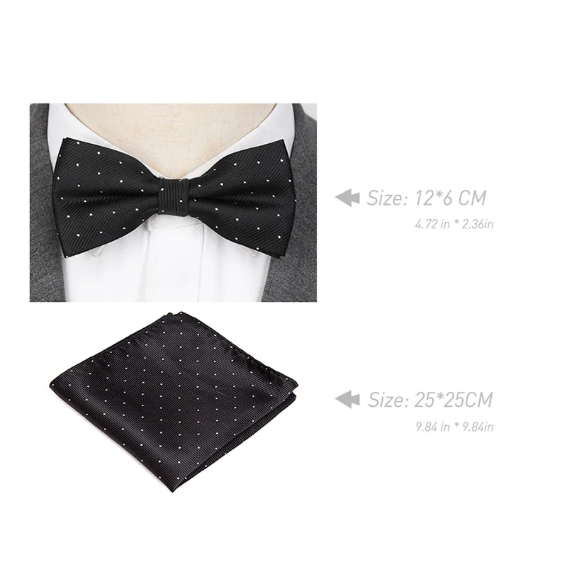 Men Bow Tie Hanky Cravat Set Dropshipping Black Butterfly Knot Bowtie Wholesale for Male Gift Wedding Business Shirt Accessories