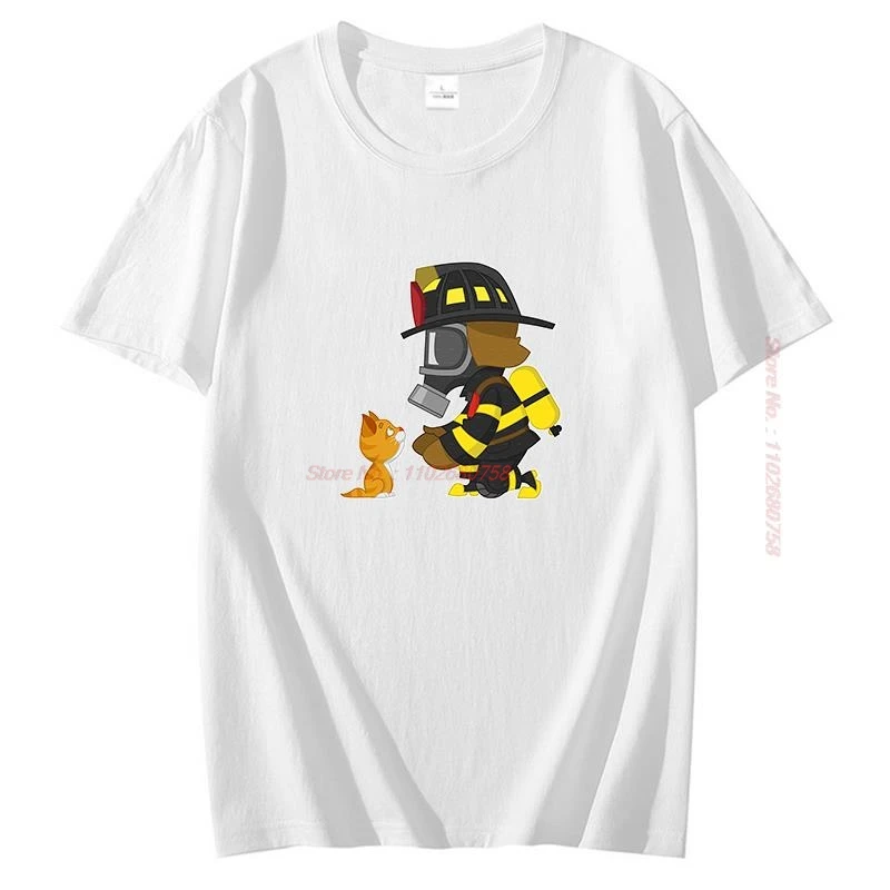 Rescues Cat T Shirt Fashion Men's Short Sleeve T-Shirts Firefighter Hero Fight Fire Graphic T Shirts Summer Men's Clothing