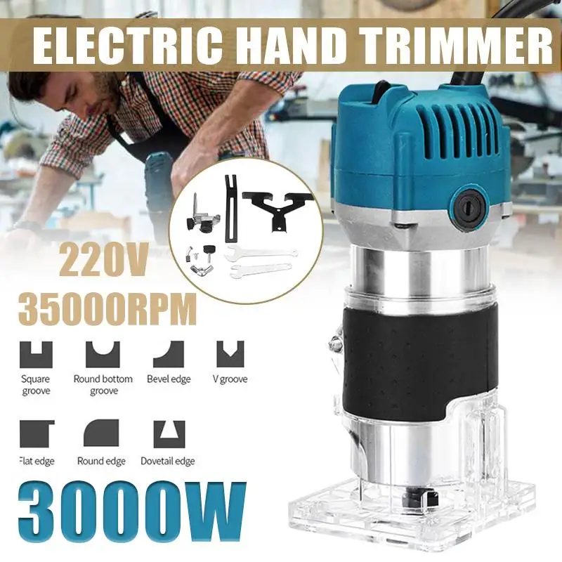 Router Wood 220V Electric Trimmer Woodworking Milling Machine Hand Trimmers Wood Edge Router 35000RPM Home DIY Power Tool