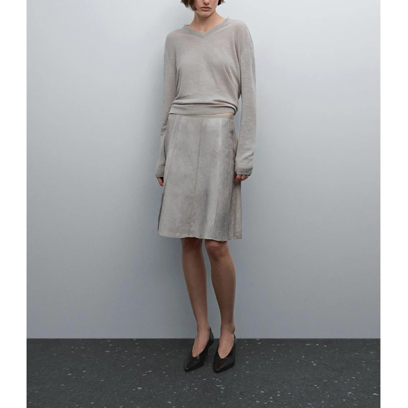 

Spring Summer New Women's Casual Loose Lazy Wa Effect A-Line Midi Skirt Stand Cut Commute Sle Pure Color Polyester Fiber