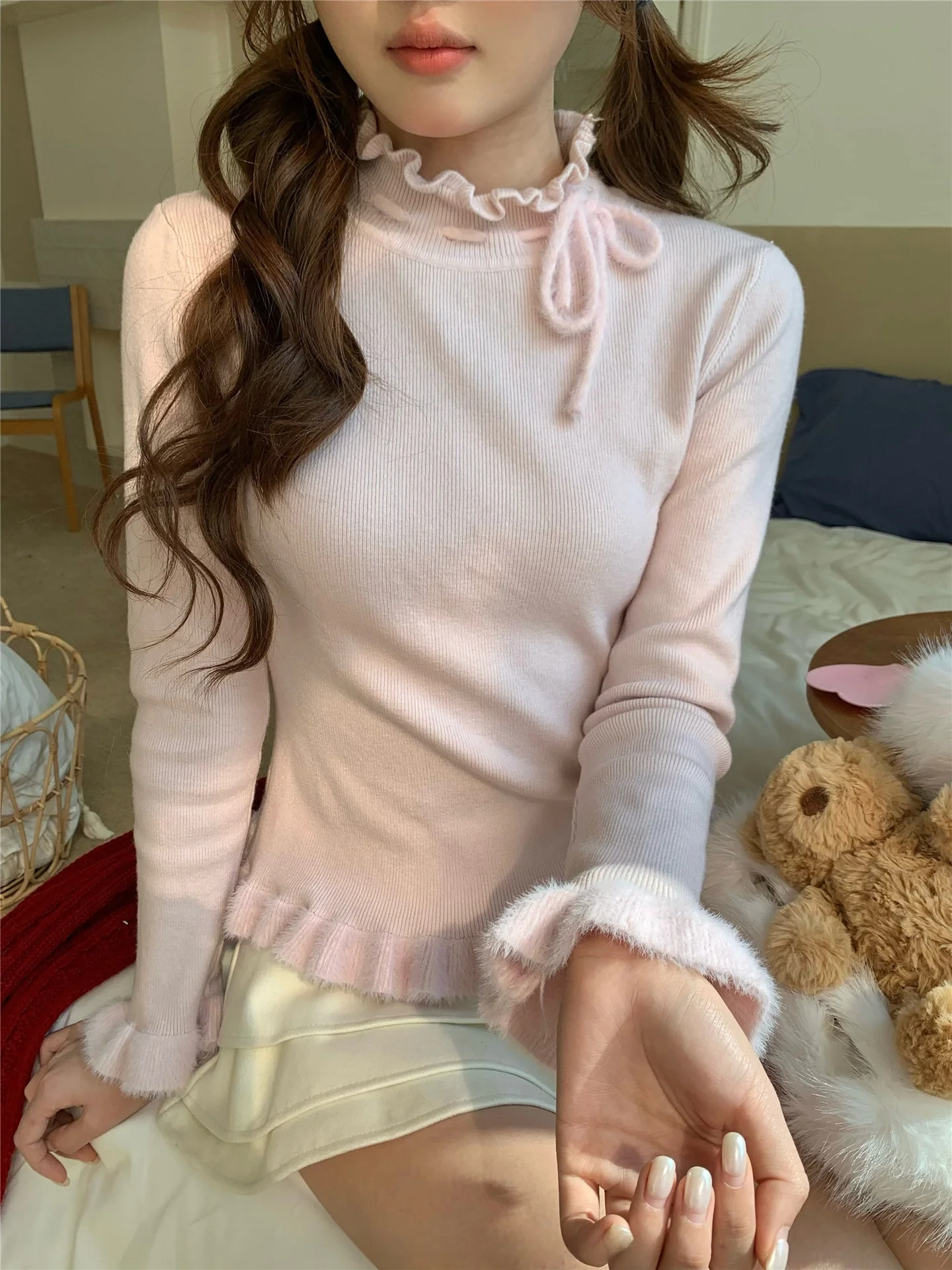 

Thickened Long Sleeve Knitted Base Shirt Women's Style Half High Collar Knot Autumn Winter Outerwear Soft Fabric