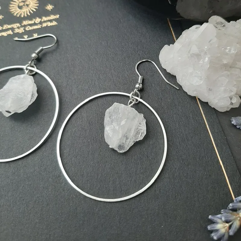 Limited Natural Crystal Earrings Stone Jewelry Hooks Witchy Cute Birthday Gift Gothic Chained Stones Women Spiritual Gift New view 5