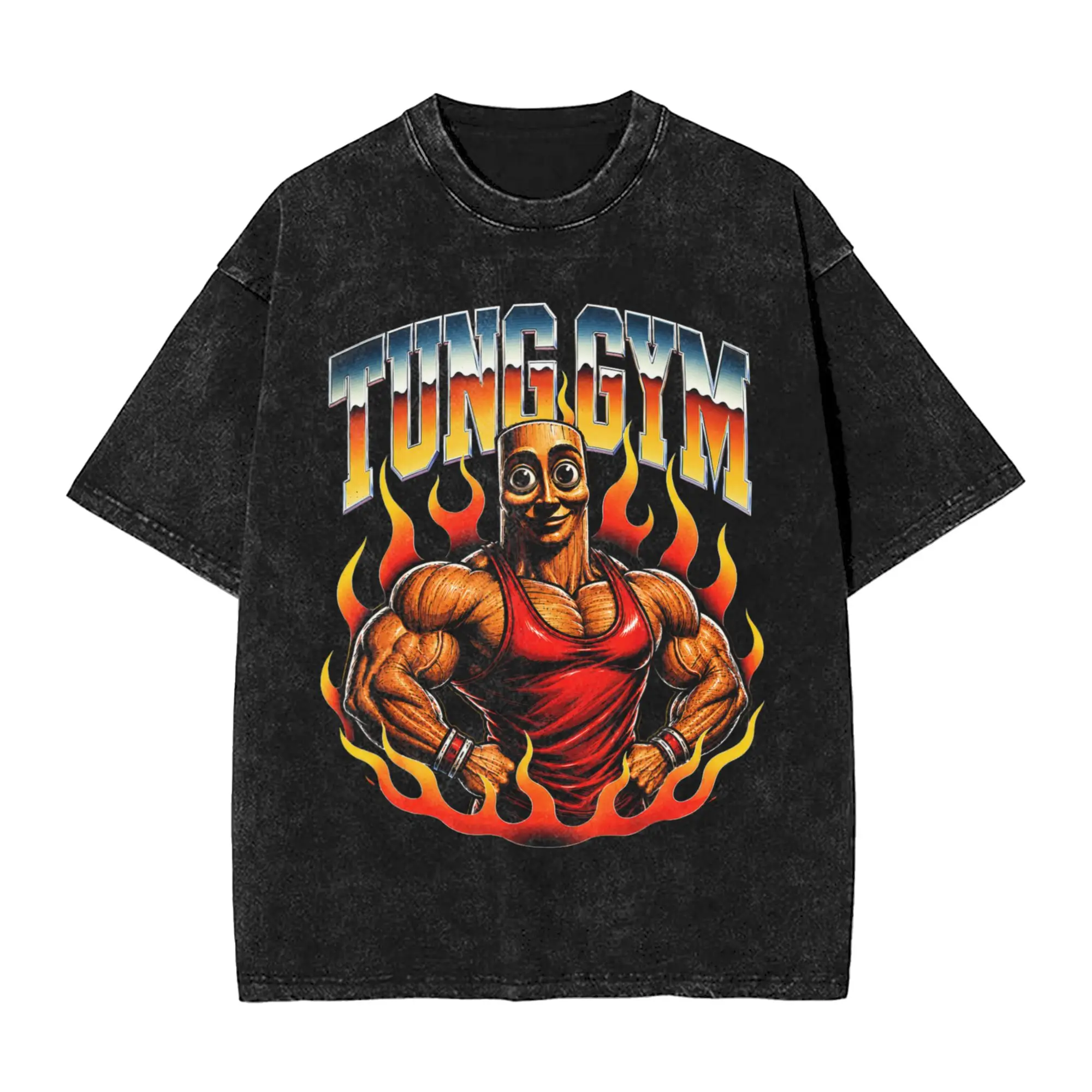 Triple T Sahur Tung Gym Vintage Retro Brainrot Meme Men T Shirt Vintage Tees Short Sleeve O Neck T-Shirt Cotton Big Size Tops