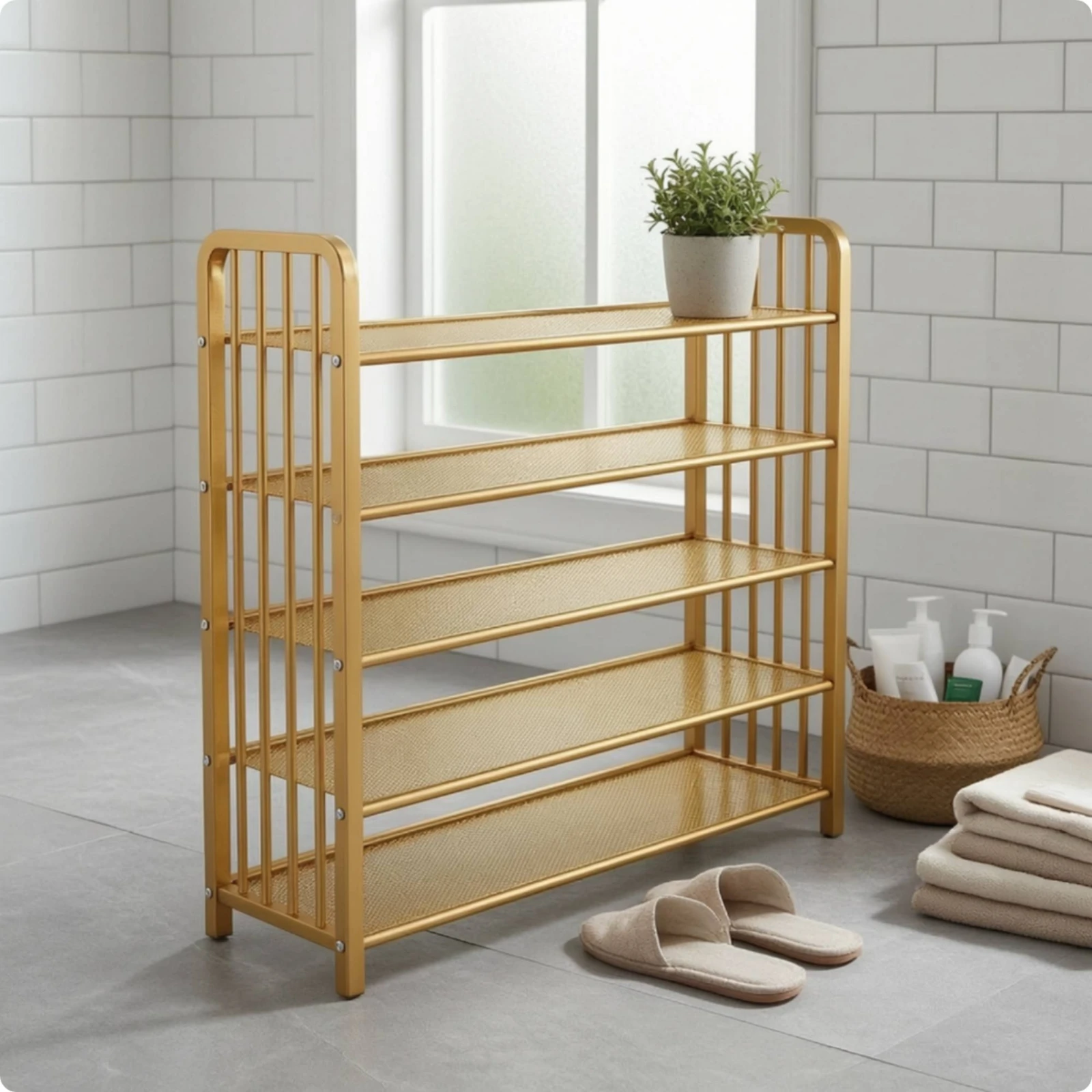 5-Tier Shoe Rack Slim Shoe Rack with Mesh Shelves Furniture Stylish Industrial for Renters, Entryway, Apartment