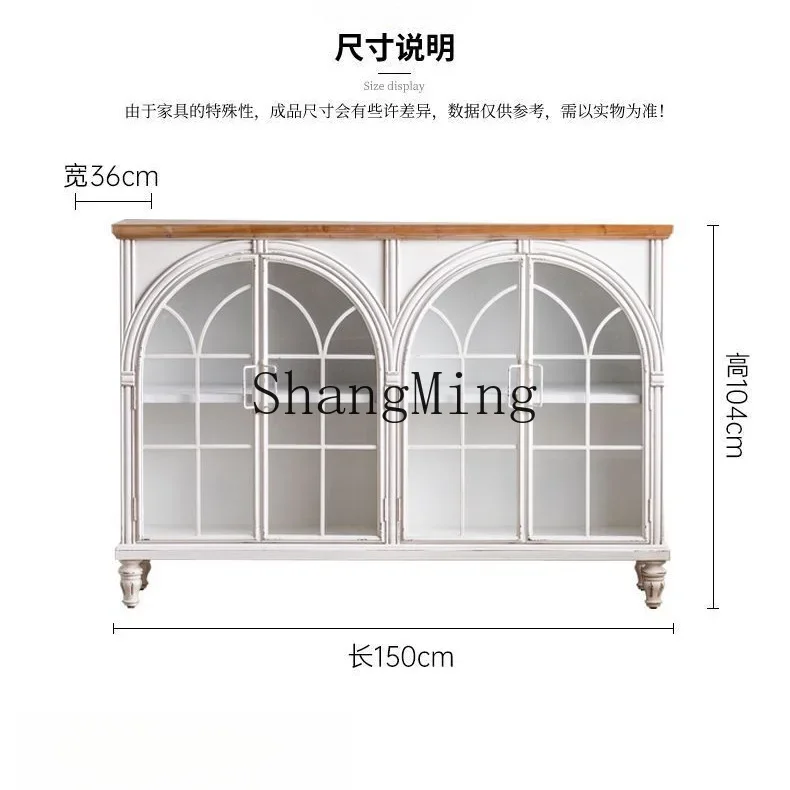 

FG Simple Cream Style Sideboard Vintage Distressed Multi-layer White Storage Bookcase Wall-mounted High Cabinet