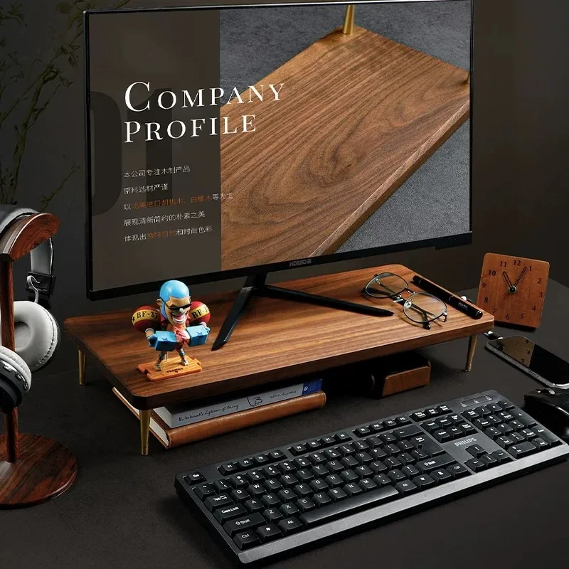 Solid Wood Computer Display Rack Custom Multifunctional Height Stand Fast Charging Desktop Computer Tablet Stand Base Storage