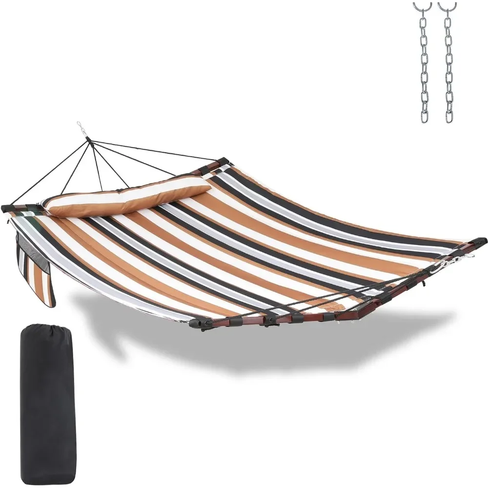 

12FT 2 Person Hammock Large Hammock 450LB Capacity with V Shaped Hardwood Spreader Bar & Nylon Rope for Outside, Patio, Garden