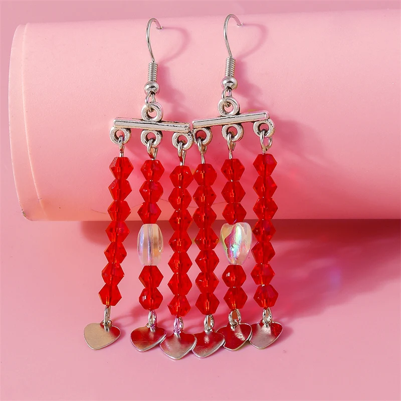 Aihua Koreanische Rote Quasten-Kristallherz-Ohrringe für Frauen Romantische Geschenke für Freundinnen Braut Hochzeit Party Schmuck – Detail 4