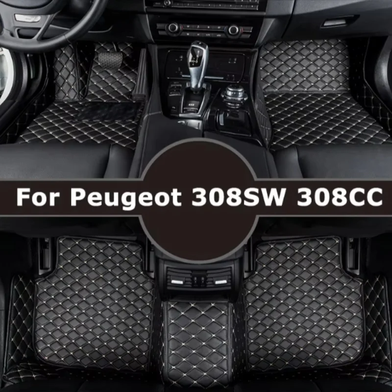 Custom Leather Car Floor Mats Waterproof Wear-Resistant Anti-Slip Foot Carpets For Peugeot 308SW 308CC Auto Interior Accessories