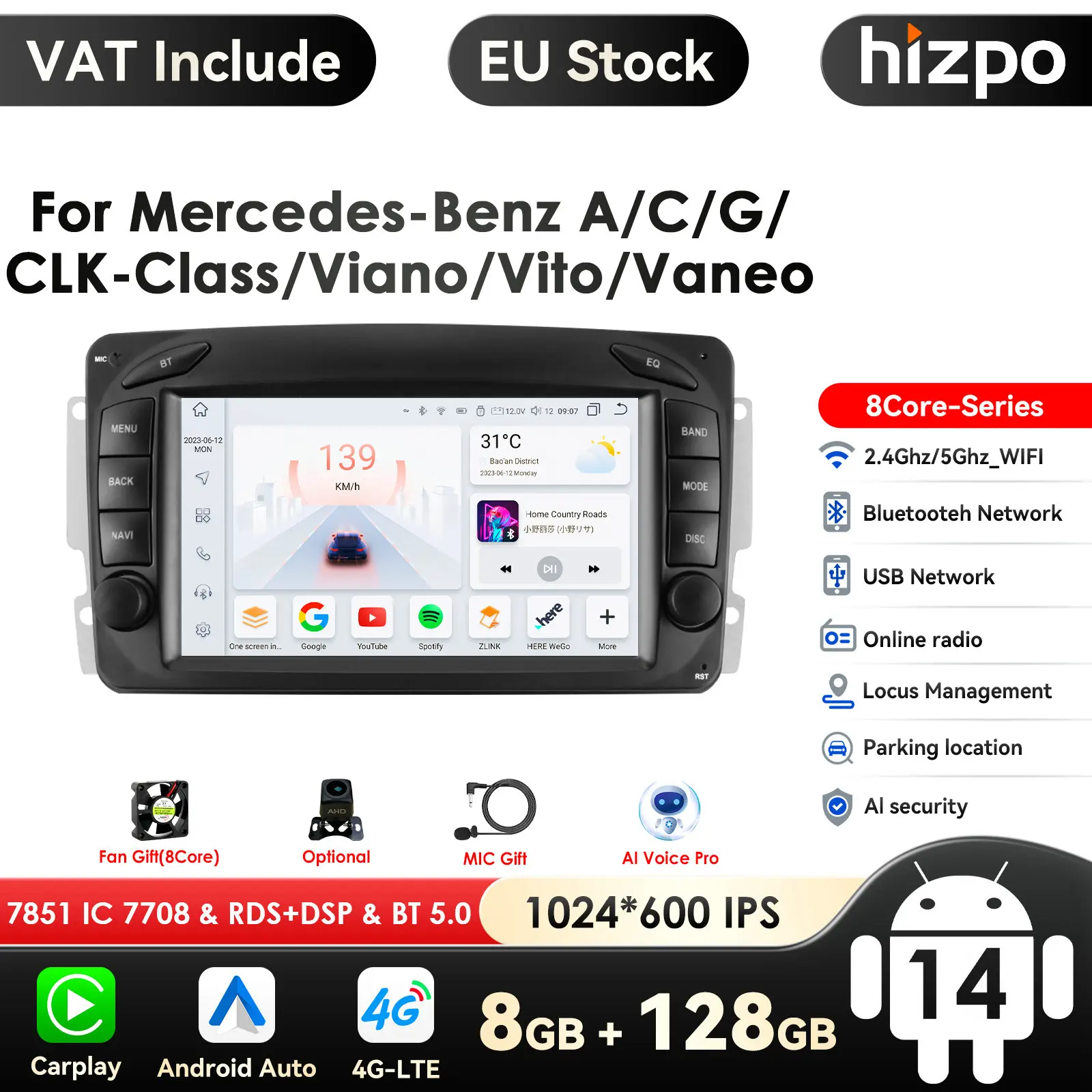Carplay 4g-lte 7 ''2din android autoradio gps für mercedes benz w203 vito w639 w168 vaneoclk w209 w210 audio wifi autoradio rds