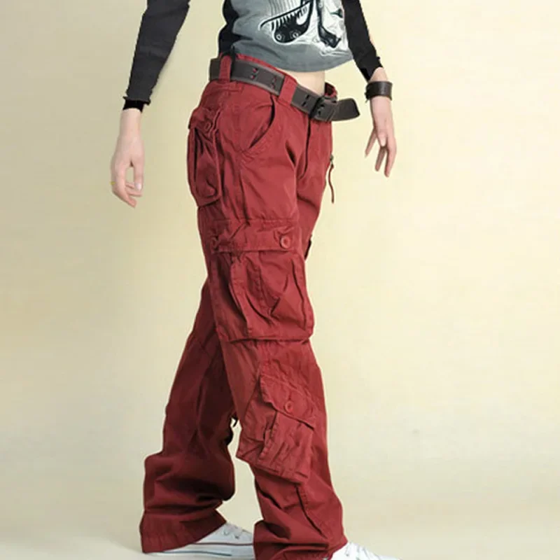 Womens Cargo Pockets Work Casual Trousers Loose Cotton  Combat Baggy Pants view 6