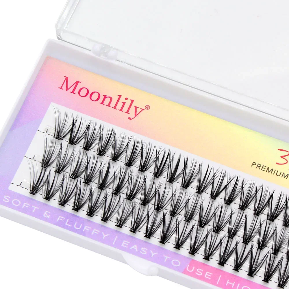 Moonlily คุณภาพสูงผ้าไหม Cluster Eyelashes Extensions ธรรมชาติยาวนุ่ม 3D Volume Effect Faux Bunche แต่งหน้า Lash