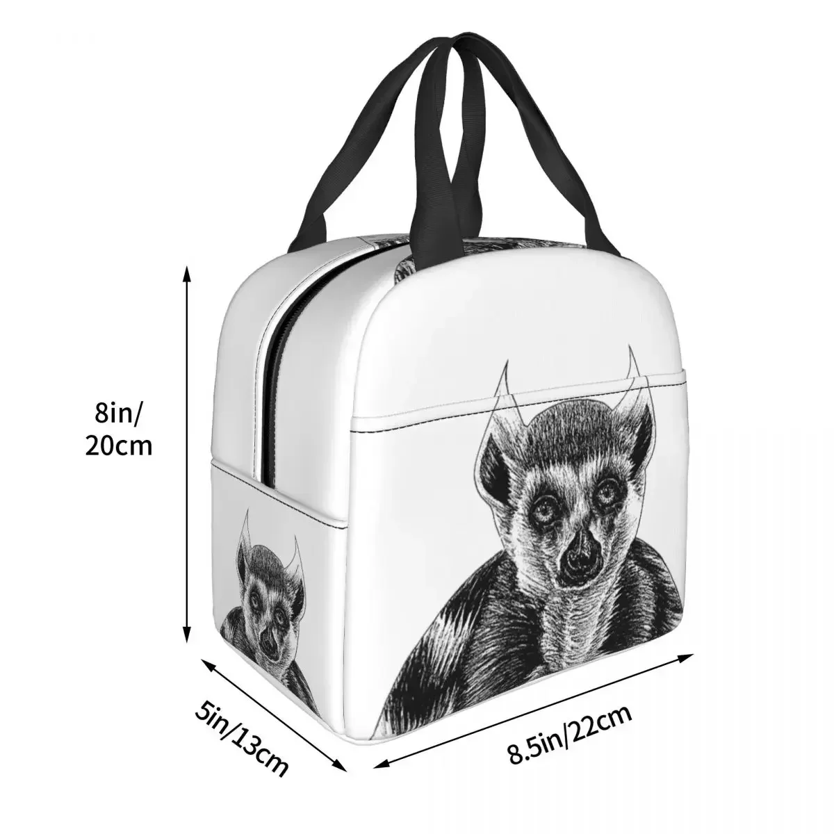 Ring Tailed Lemur - Ink Illustration Insulated Lunch Bag Leakproof Picnic Bags Thermal Lunch Tote for Woman Work Children School