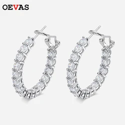 OEVAS Luxury 100% 925 Sterling Silver Created Diamond Gemstone Hoop Earrings Wedding Engagement Fine Jewelry Gifts Wholesale
