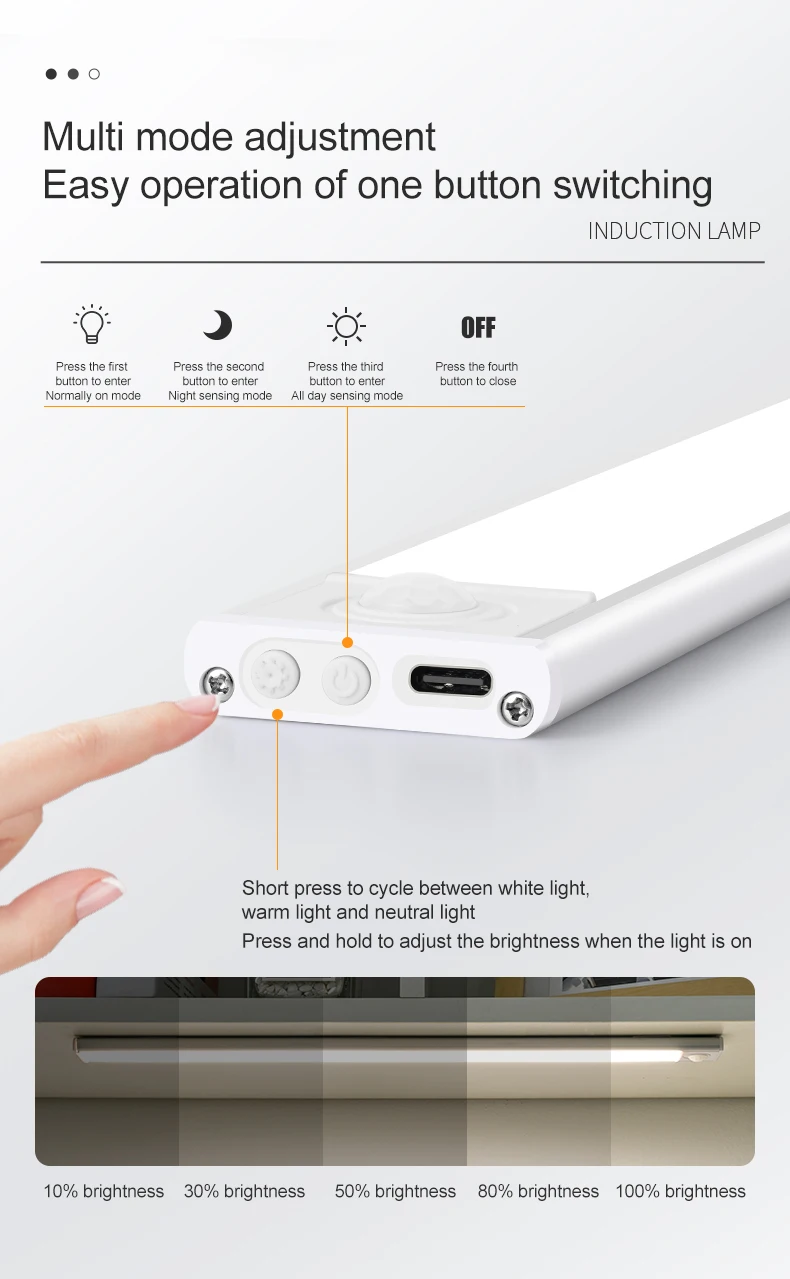 LED Night Light 20/30/40/50CM Motion Sensor Wireless USB Cabinet Night Light Wardrobe Lamp For Kitchen Cabinet Bedroom Wardrobe
