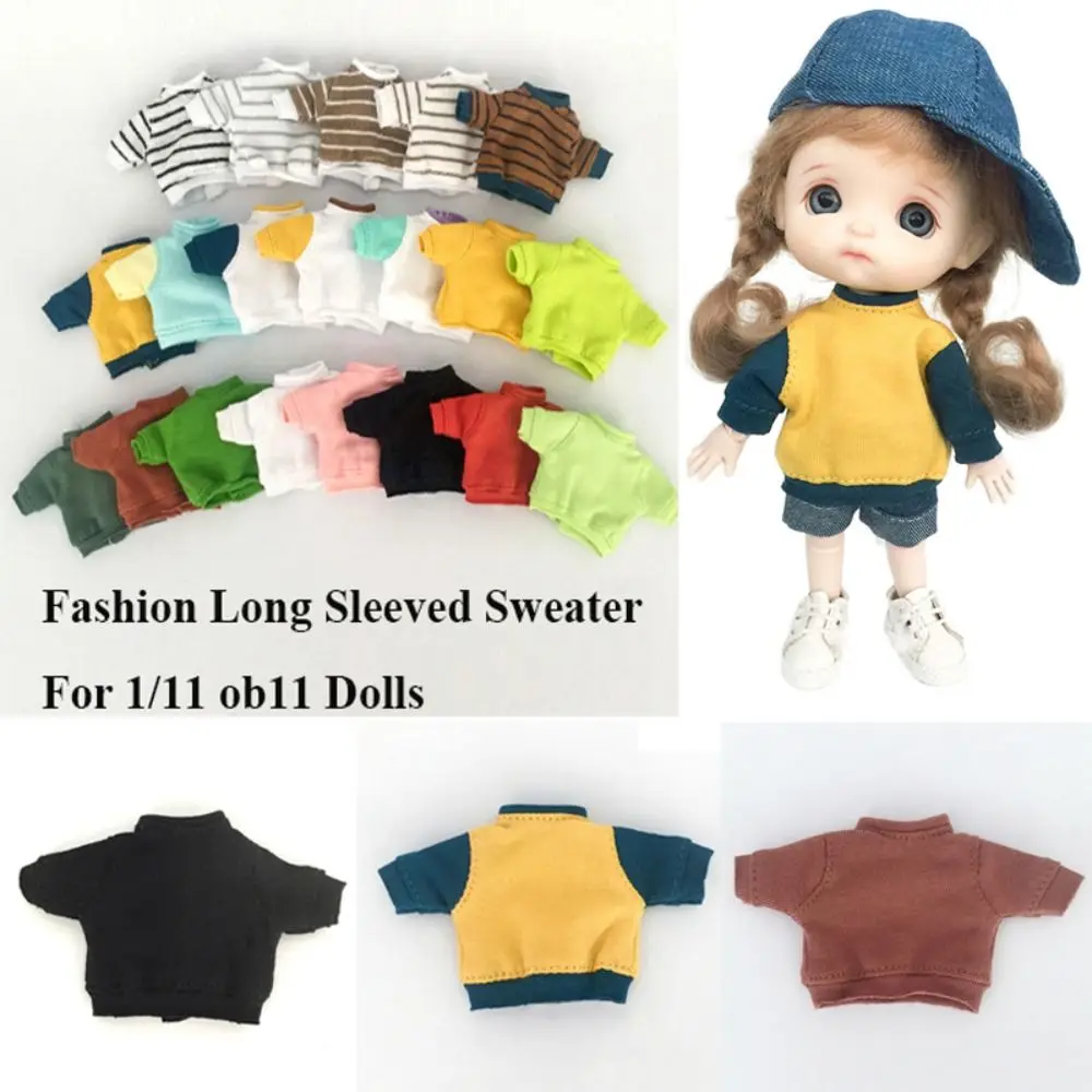 New Fashion Doll T-shirt Long Sleeve 10 Colors Dolls Clothes Casual Wear Gift Toys For 1/11 ob11 Dolls /for 1/12 Bjd Dolls