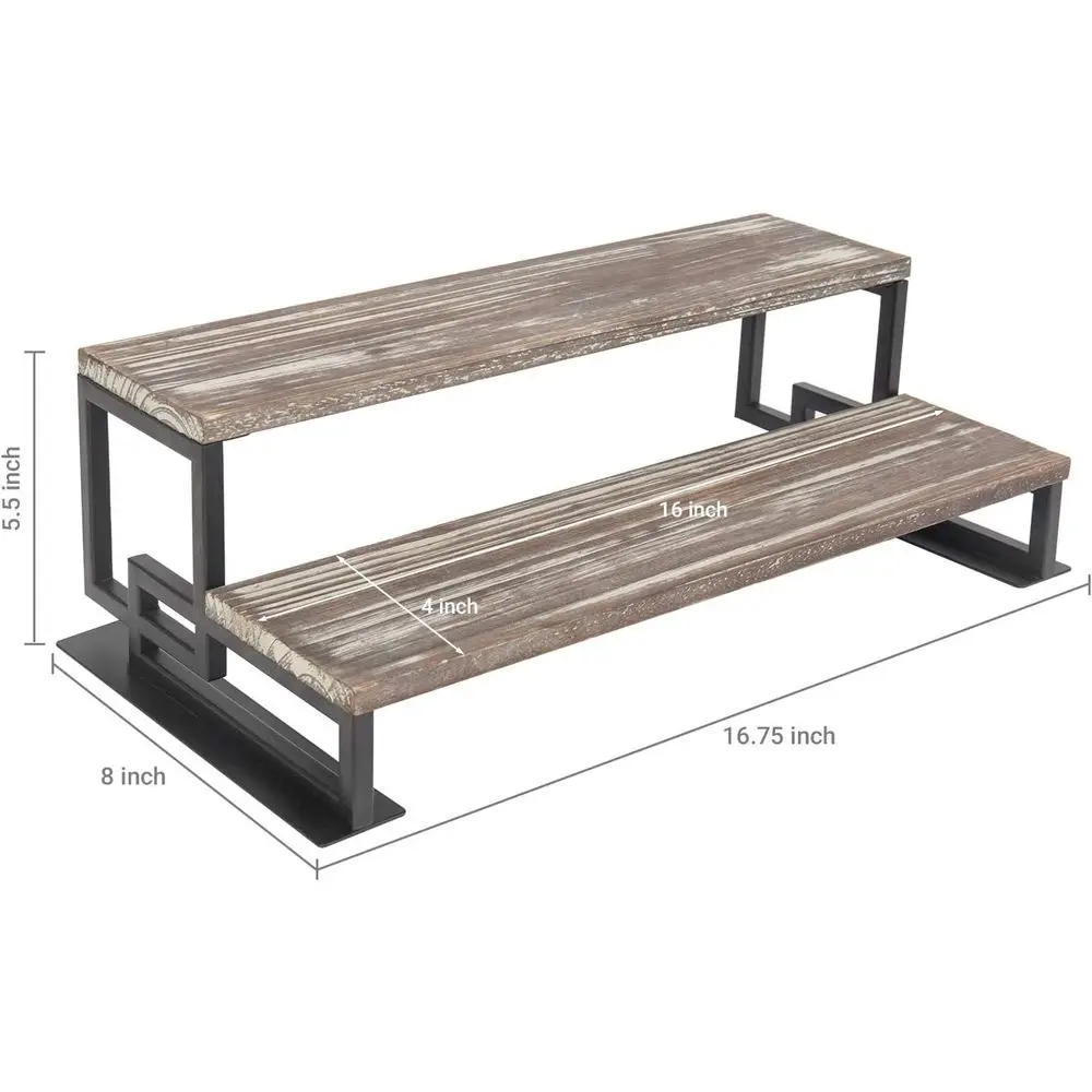 2단 토치드 우드 및 메탈 디저트 디스플레이 라이저