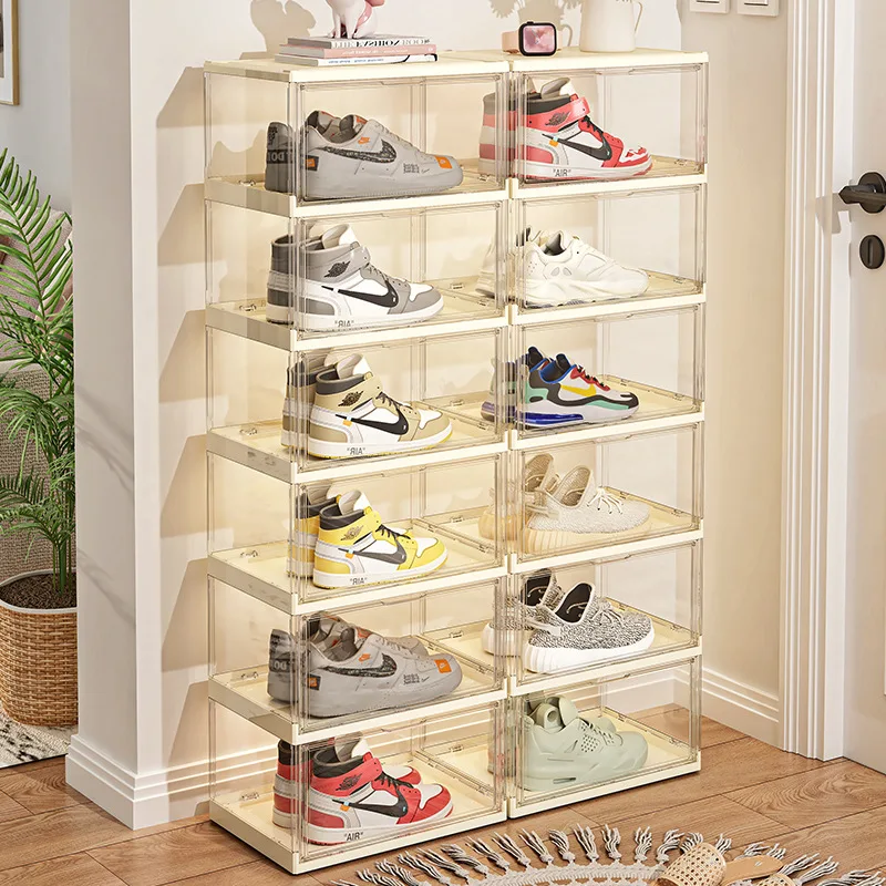 Foldable Shoe Rack Transparent Plastic Storage Box Display Shoes Case Stackable Shoe Boxes Organizer Shoebox Shoe Cabinet