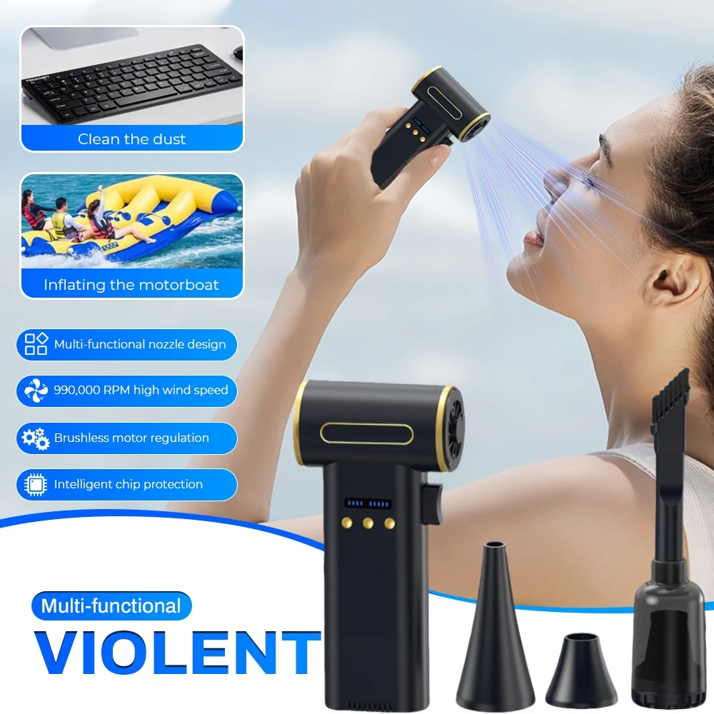 

Mini Violent Fan 900000RPM Electric Air Duster With 3 Nozzles Super Turbo Jet Fan Powerful Air Blower Car Keyboard Cleaning Tool