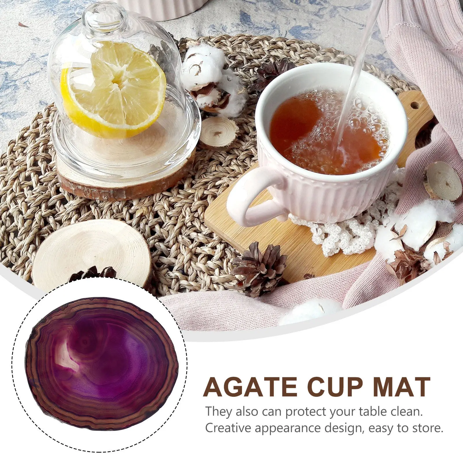 Round Agate Stone Coaster Natural Cup Mat Heat Resistant Absorbent Pad for Home Office Bar Wine Glass Holder Agate Cup Mat - view 4