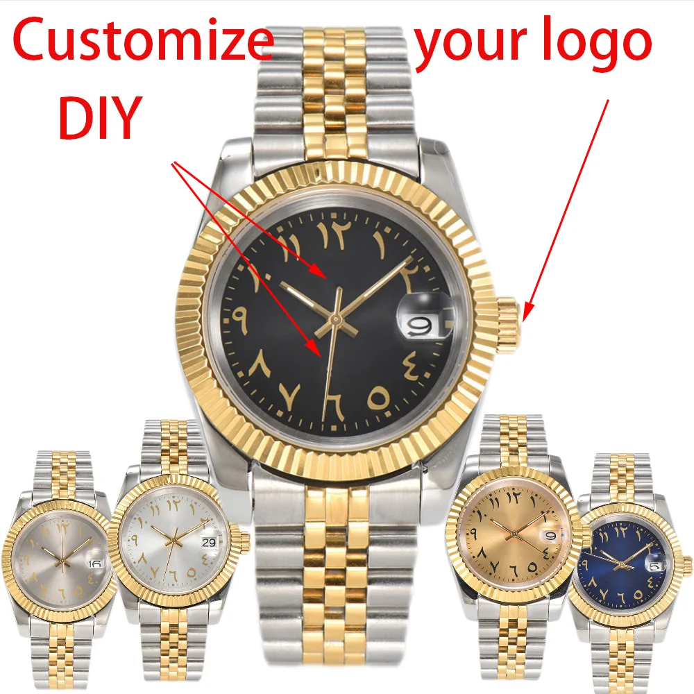 39mm Men\'s watch NH35 Customized Watch DIY Dial Watch Arabian dial sapphire glass stainless steel case NH35 movement