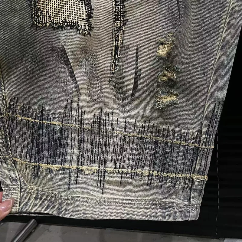 ANJY 가을 새로운 여성 아메리칸 레트로 streetwear 세련된 디스트레스드 청바지 캐주얼 트렌디 오리지널 비대칭 자수 바지 a7161