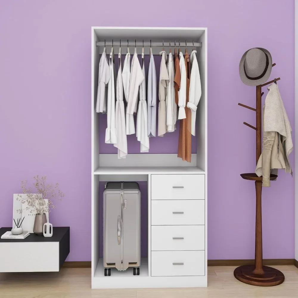 Closet System for Walk-in Closets - Freestanding Closet Organizer with 4 Drawers,Hanging Rod and Shelves