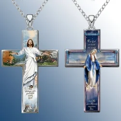 Exquisite Religious Belief Jesus Sticker Cross Pendant Necklace Engagement Necklace for Women Stainless Steel Jewelry Party Gift