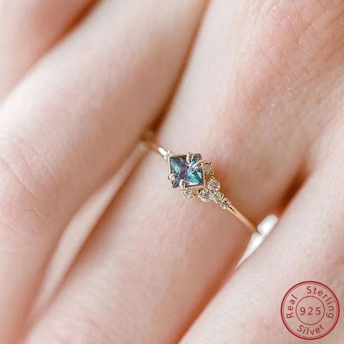 100% 925 Sterling Silver 3 color Champagne Gemstone With Zircon Shaped Fine Rhinestone Gem Ring gold color Jewelry Sapphire Ring