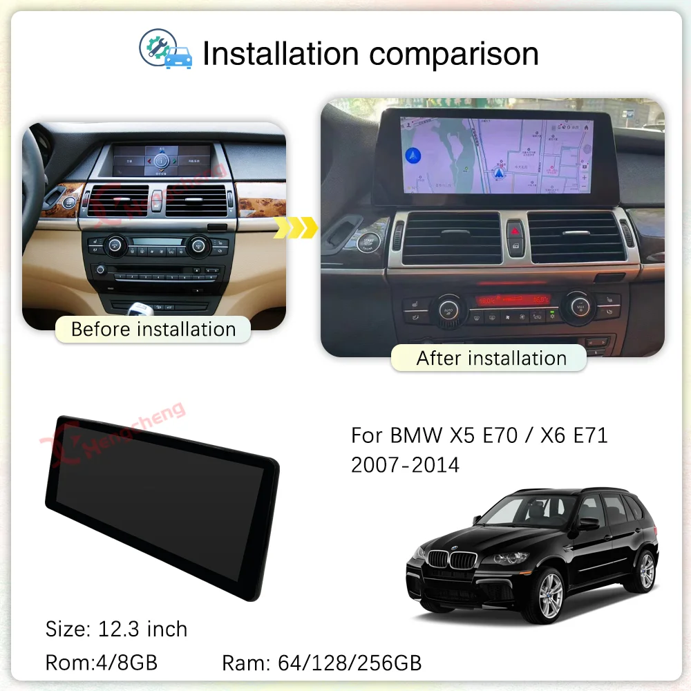 Reprodutor de vídeo multimídia automotivo, 12.3 Polegada, navegação GPS, Carplay original, BMW X5, E70, X6, E71, 2007-2014, CCC, sistema CIC, 4G, câmera 360