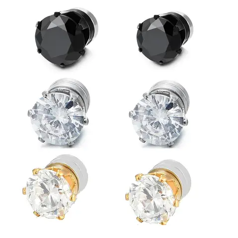 1 Pairs Crystal Strong Magnetic Ear Stud Clip Earrings for Men Women Punk Round Zircon Magnet Earrings Non Piercing Jewelry Gift