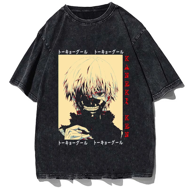 Kaneki Ken Printed Tshirt Anime Tokyo Ghoul Graphic T-shirt Vintage Cotton Loose Oversize T Shirt Tops Summer Men Casual Tees