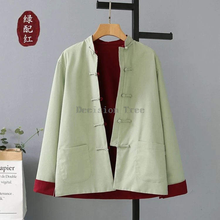 2025 men's wushu top retro literature art temperament chinese tunic suit both sides wearing cottob linen long sleeved jacket