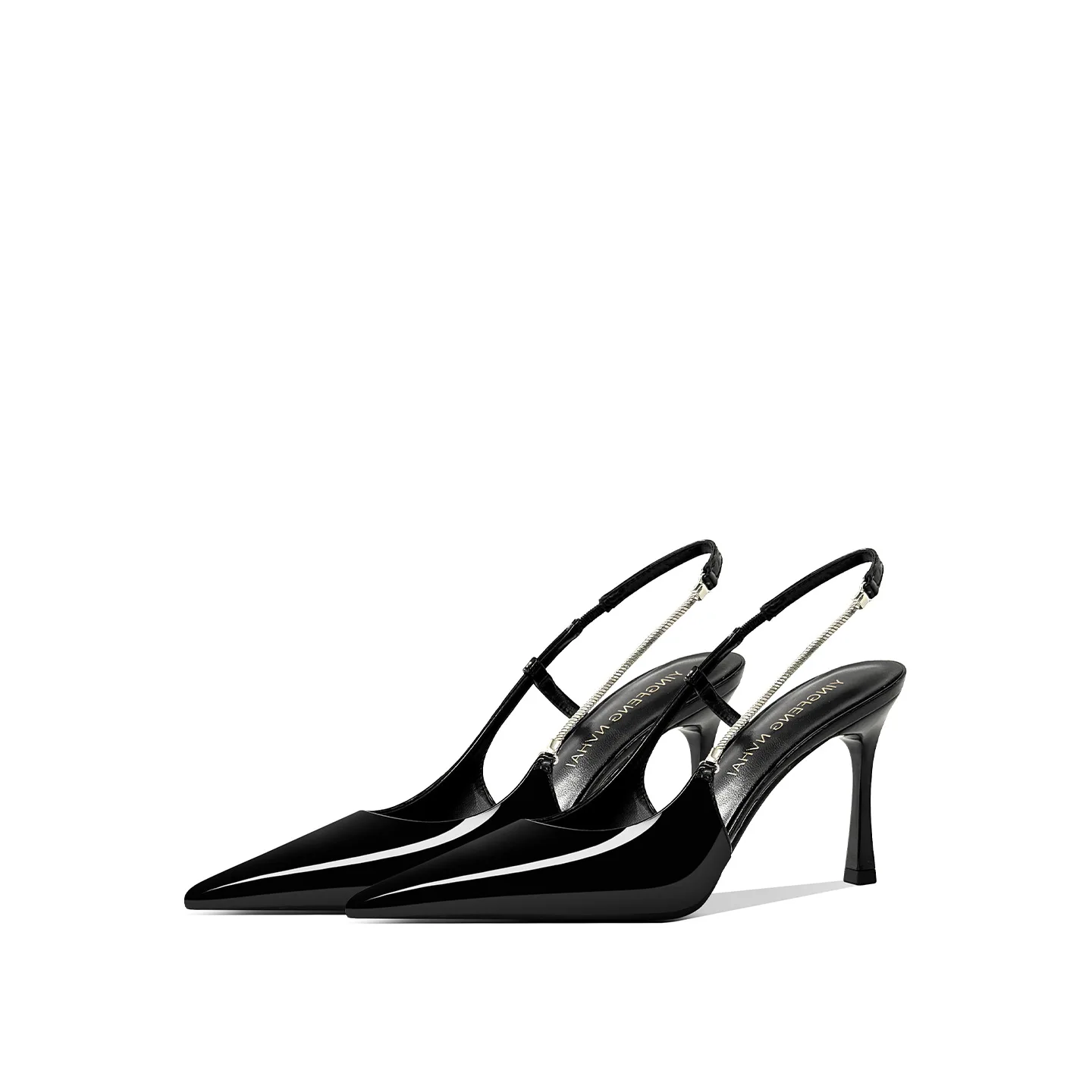 

Women's Black/Silver/Nude Rhinestone Slingback Pointed Toe Stiletto Heel Sandals for Party Office Q-029