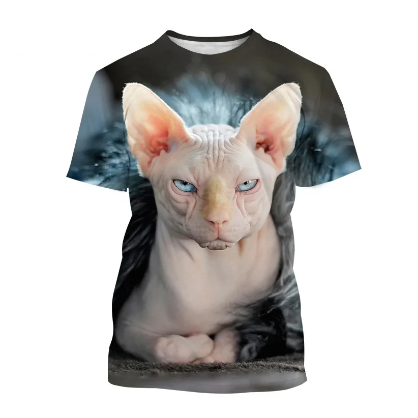 Personality Sphynx Cat Print Tshirt Men Woman Fun Animal Pattern Tee Summer Oversize Casual O-neck Short Sleeve Shirt Streetwear