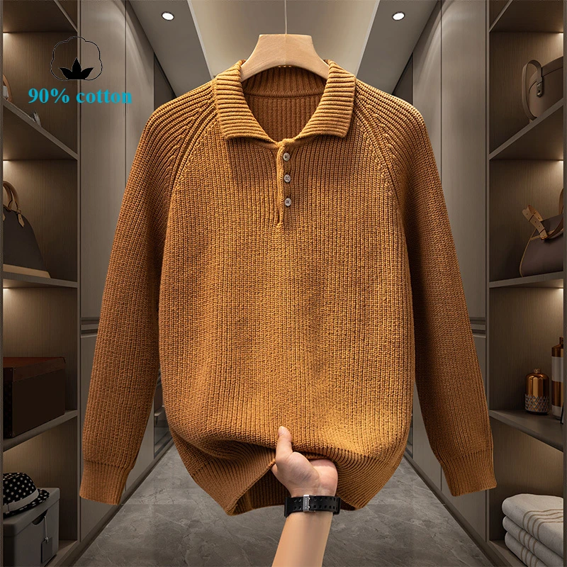 90% cotton men's loose casual polo shirt, suitable for daily commute, stretchable and breathable pullover sweater.